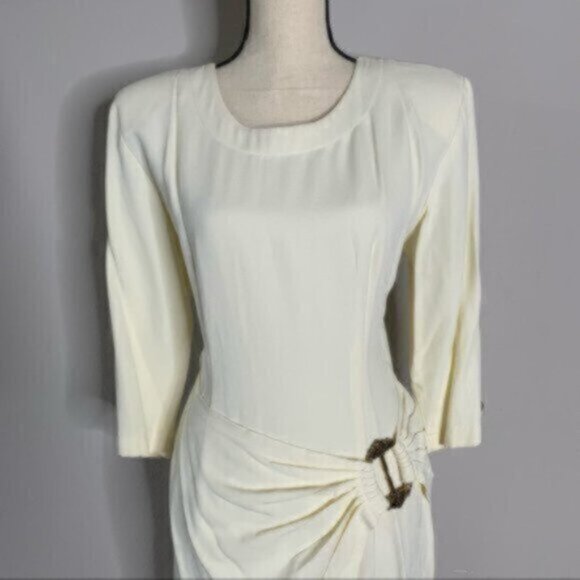 La Belle 80s Vintage Ruched Knee Length Gold Ascent Dress - Picture 6 of 15